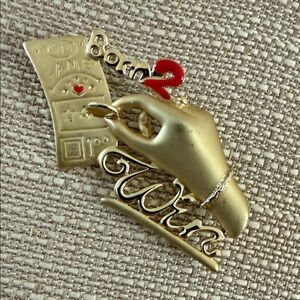 vintage matte gold-tone "Born 2 Win" lottery ticket brooch pin signed AJC